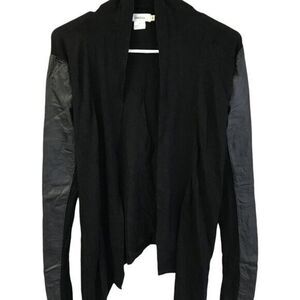 Neiman Marcus Women's Black Genuine Leather Sleeve Cardigan Size M Open Front